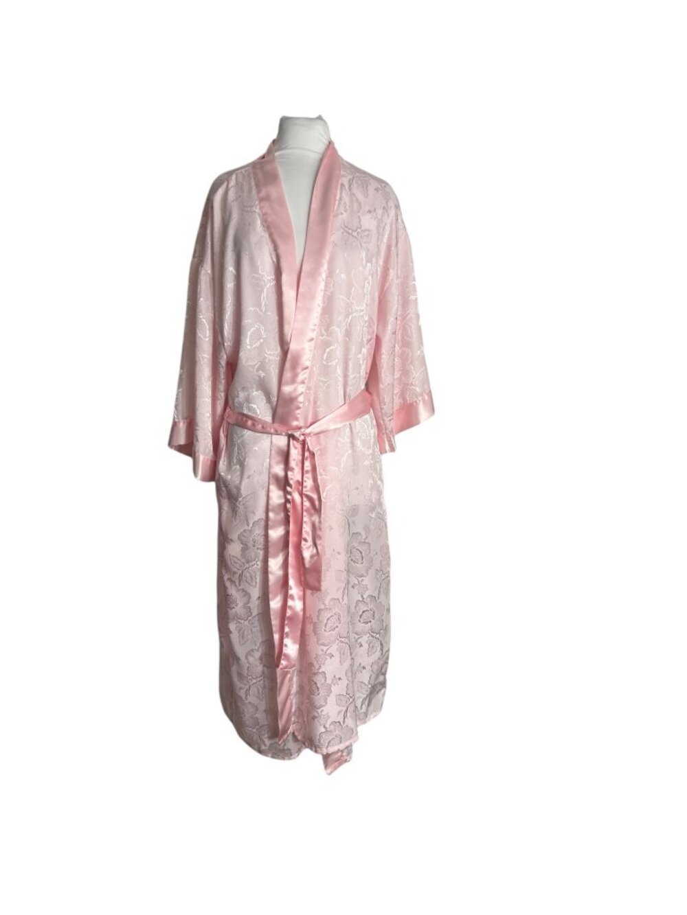 Vintage Erika Taylor Pink Damask Size Large Satin Robe Romantic Floral Pockets